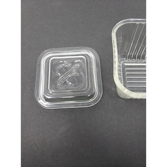 Vintage Federal Glass Refrigerator Bowl Dish Square Embossed Lid 2 small chips - Picture 7 of 13